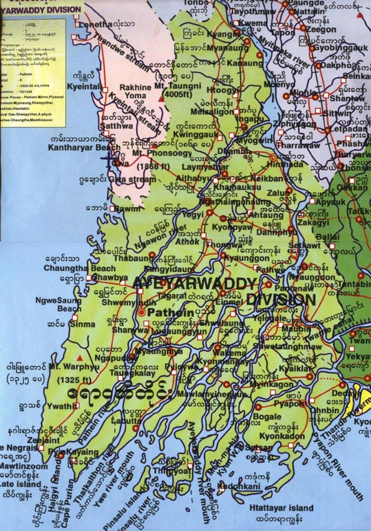 mapa de ayeyarwady división Birmania