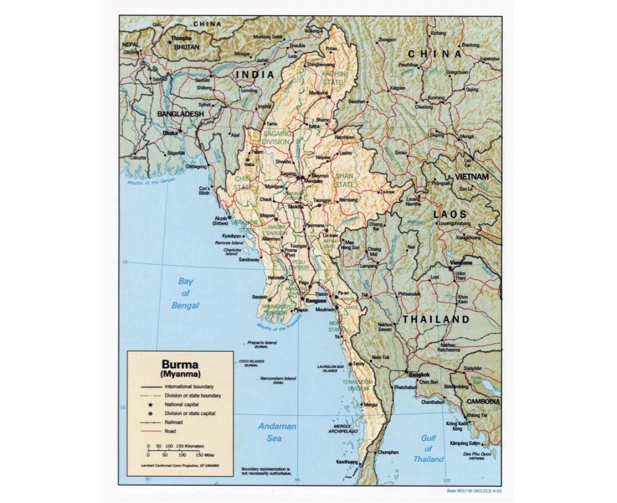 mapa de Birmania con cidades