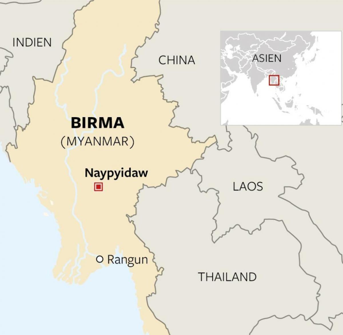 localizar Birmania no mapa do mundo