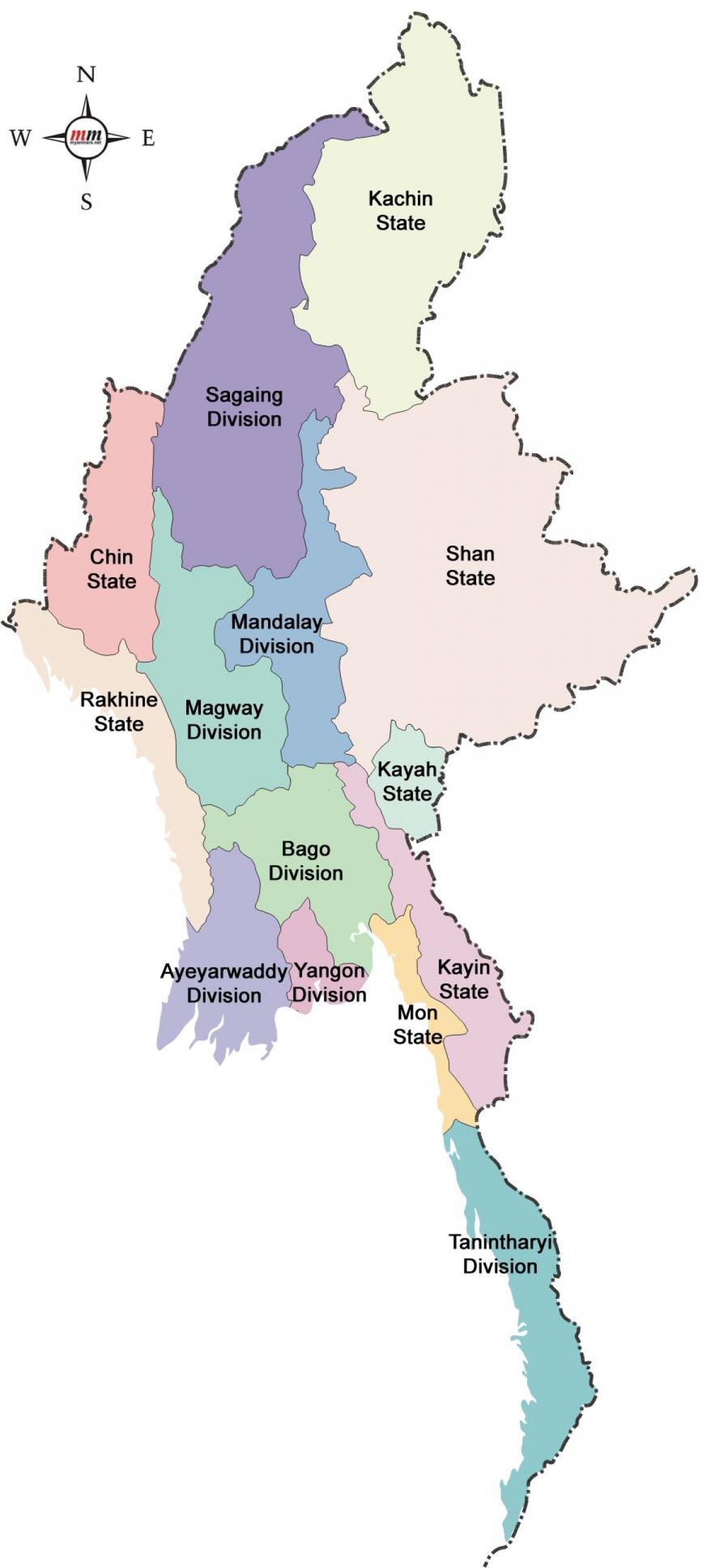 Birmania mapa e unidos
